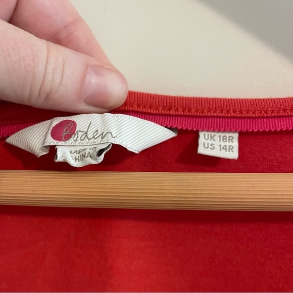 Boden Jessie Jersey Knit Dress Floral Print Coral Red Meadow Motif Size 14 - Picture 5 of 11